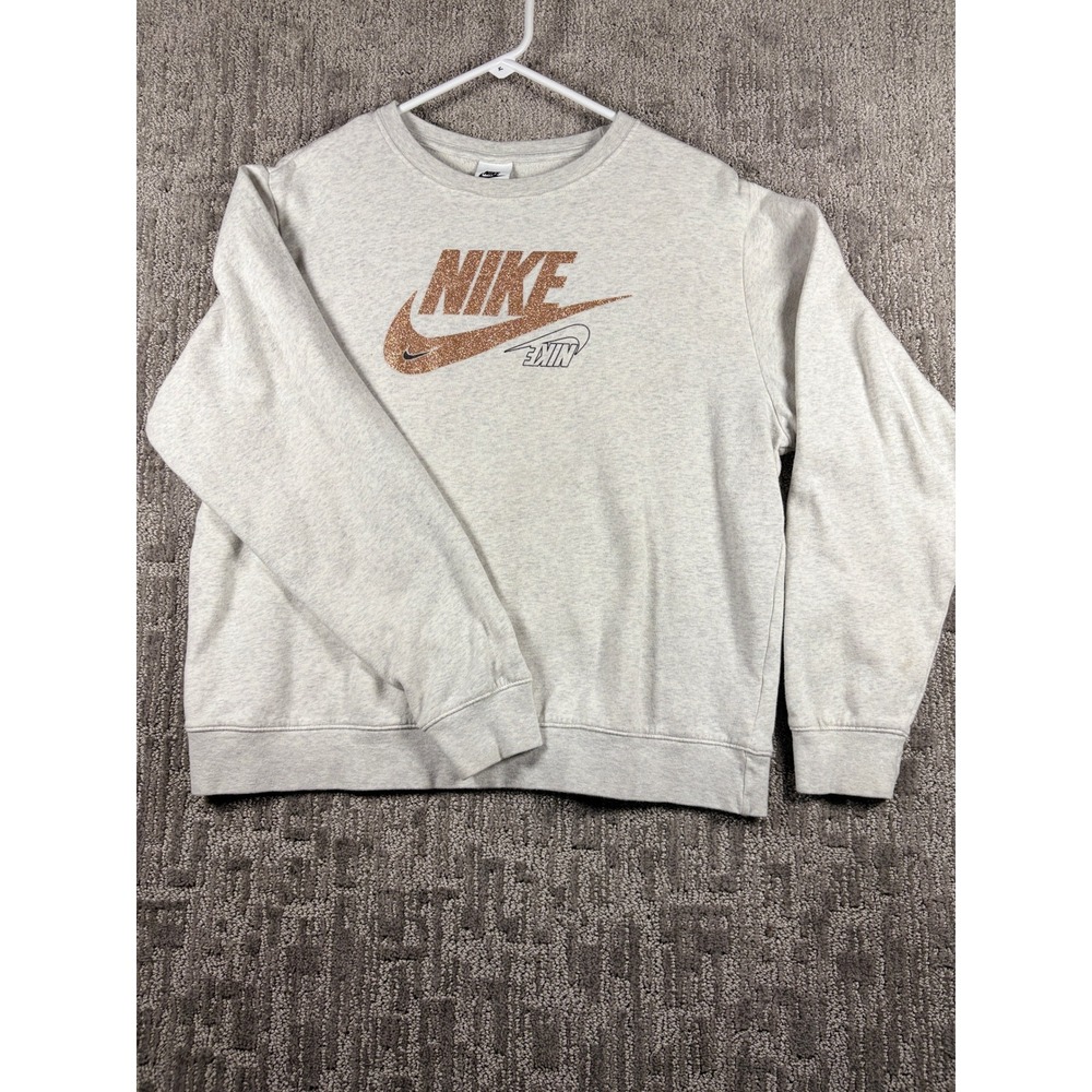 Nike Sweatshirt Size M Grey Glitter Logo Fleece Pullover DO6202-051